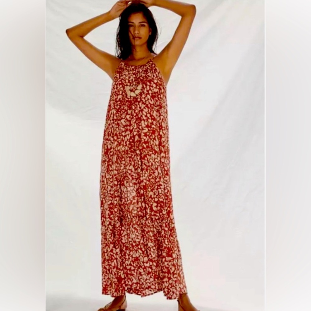 Anthropologie Flounced Maxi Lounge Dress Cedar
Red Orange